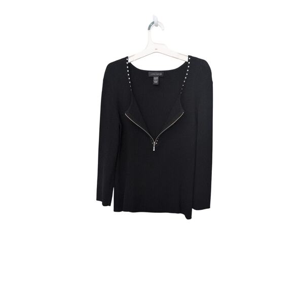 Cable & Gauge Black Knit Top with Crystal Detail – Size Large - Picture 3 of 4